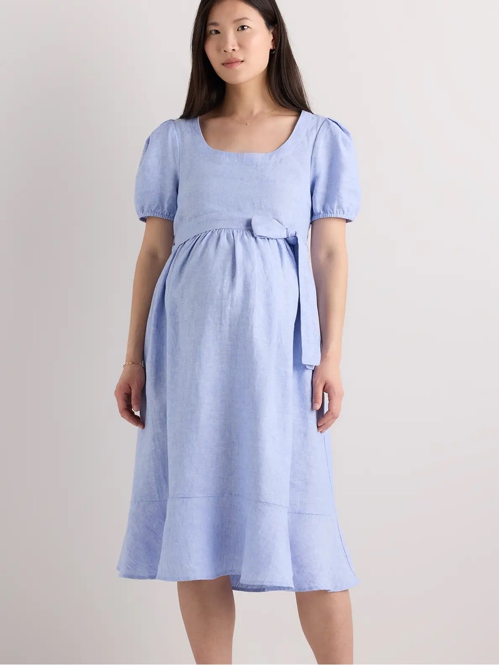 Quince 100% European Linen Maternity Short Sleeve Midi Dress French Blue